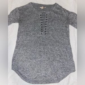 Arizona Grey Heathered Cross Front Sweater